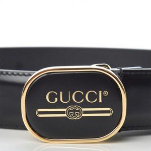 Gucci Unisex Enamel Logo Buckle Black Patent Leather Belt New Authentic